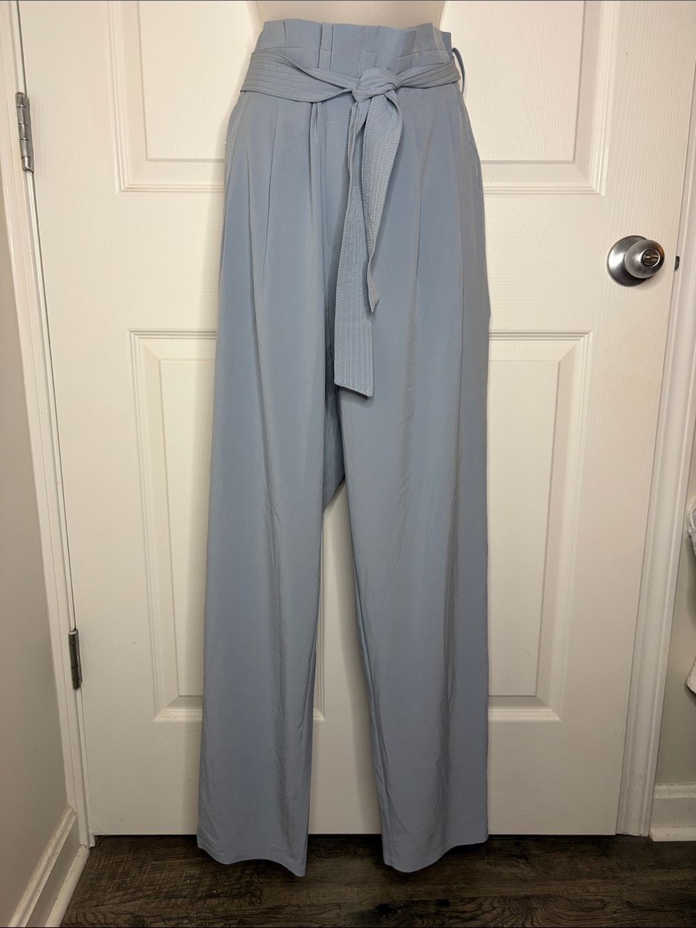 Athleta Paperbag Waist Pants Womens 14 Tall Gray High Rise Tie Waist Lightweight